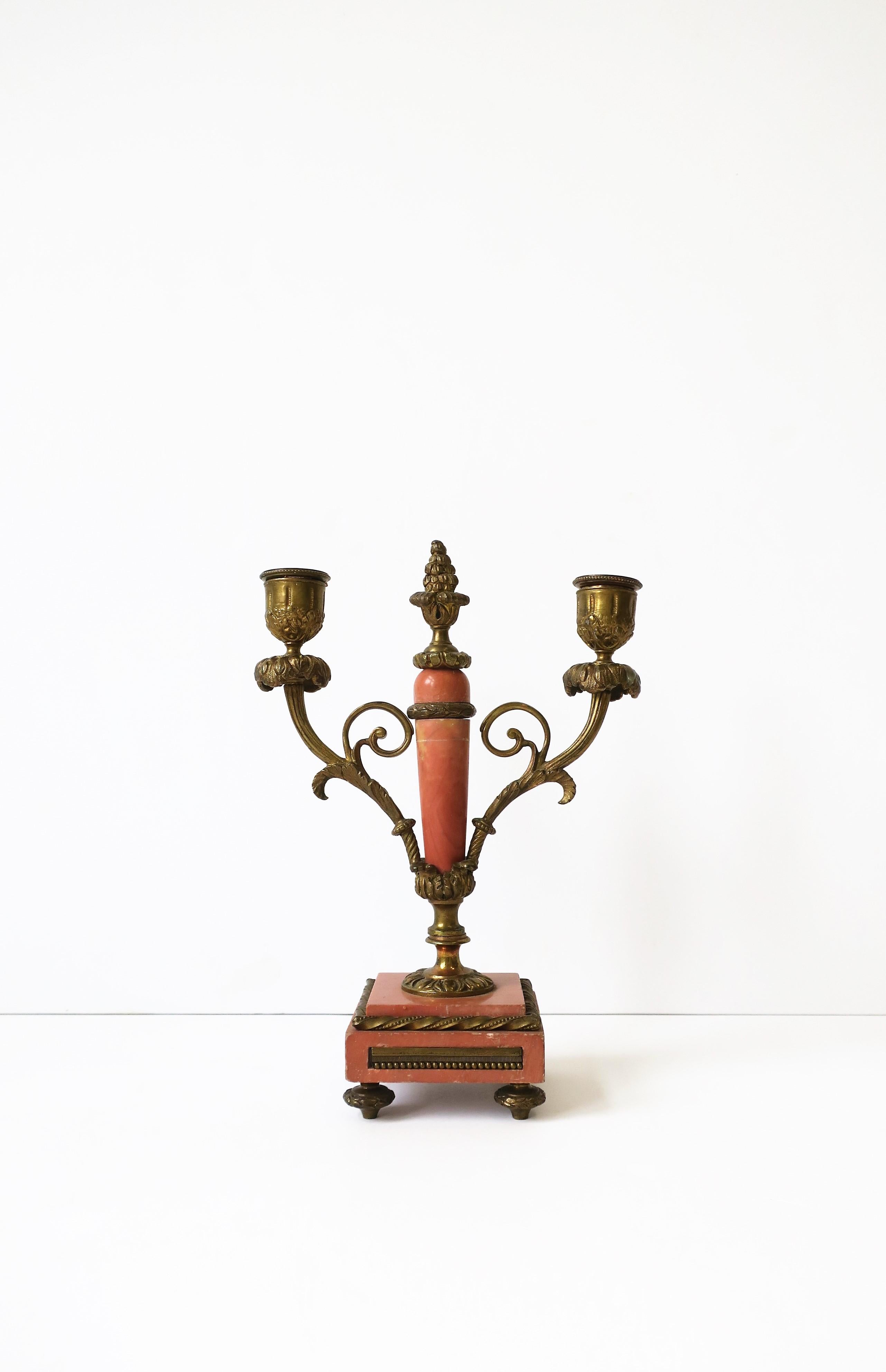 French Marble & Gold Brass Candlestick or Candelabra Holders, 19th c, Pair 2