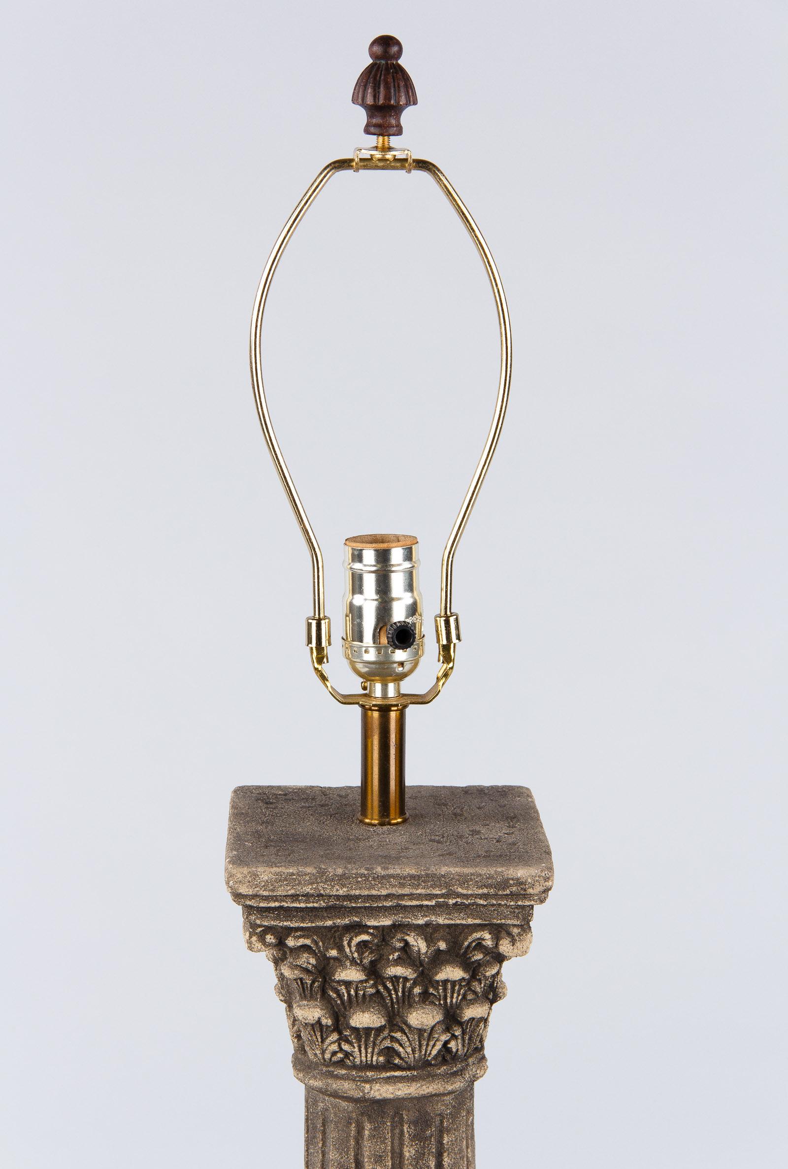 French Corinthian Column Stone Lamp, 20th Century For Sale 6