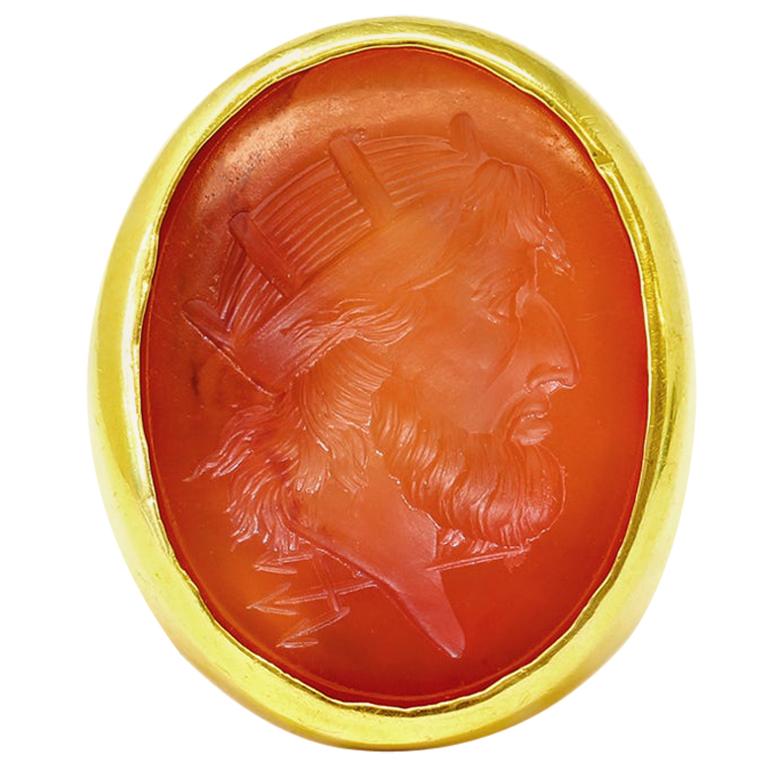 French Carnelian Intaglio signed Tatar Ring circa 1950s in 18 Karat