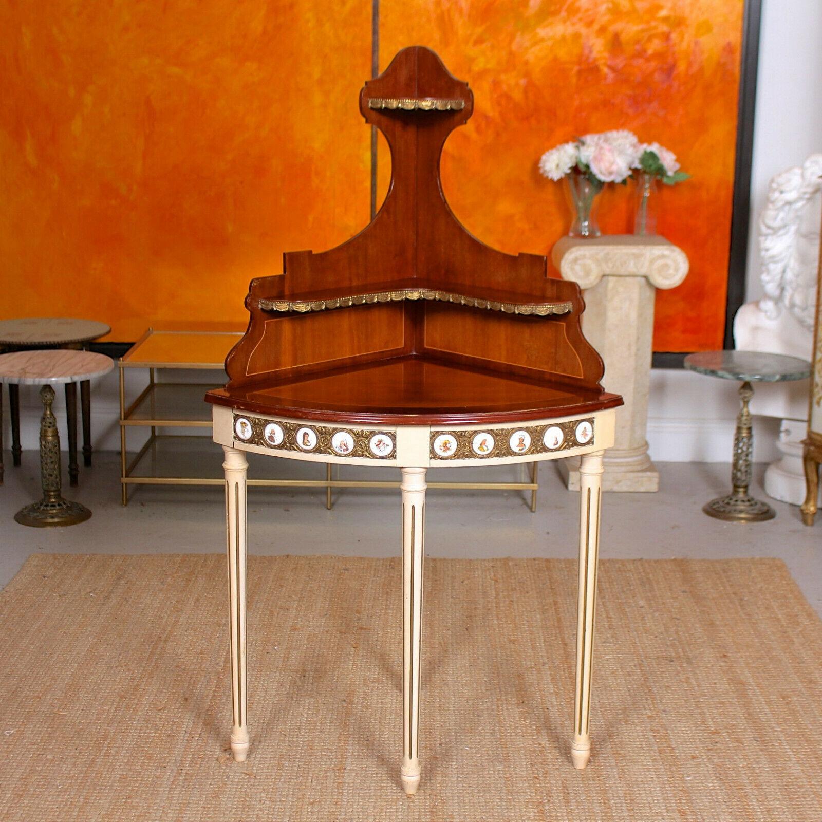 Early 20th Century French Corner Table Painted Mahogany Brass For Sale