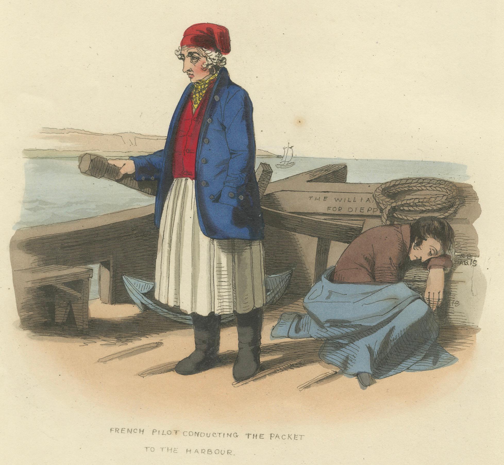 Milieu du XIXe siècle Costumes et métiers français - 3 estampes finement colorées par R. Bridgens, 1835 en vente