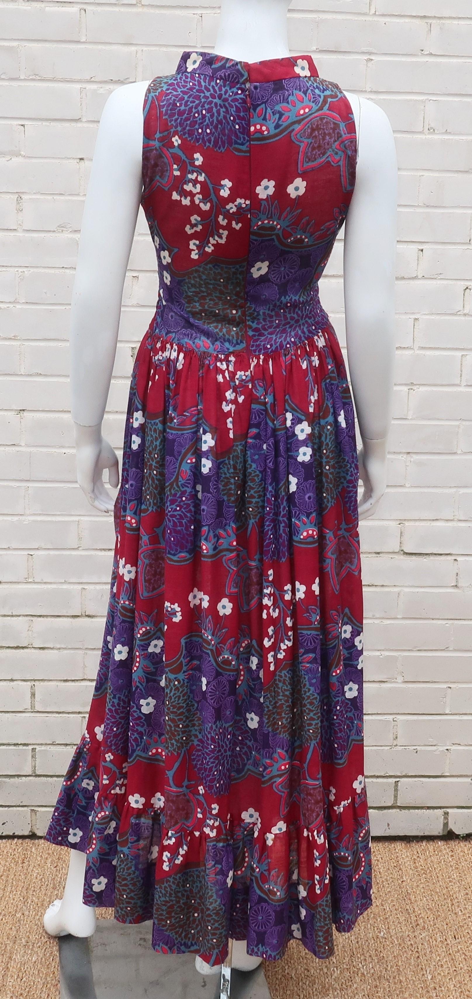 French Cotton Bohemian Floral Dress, 1970's 4