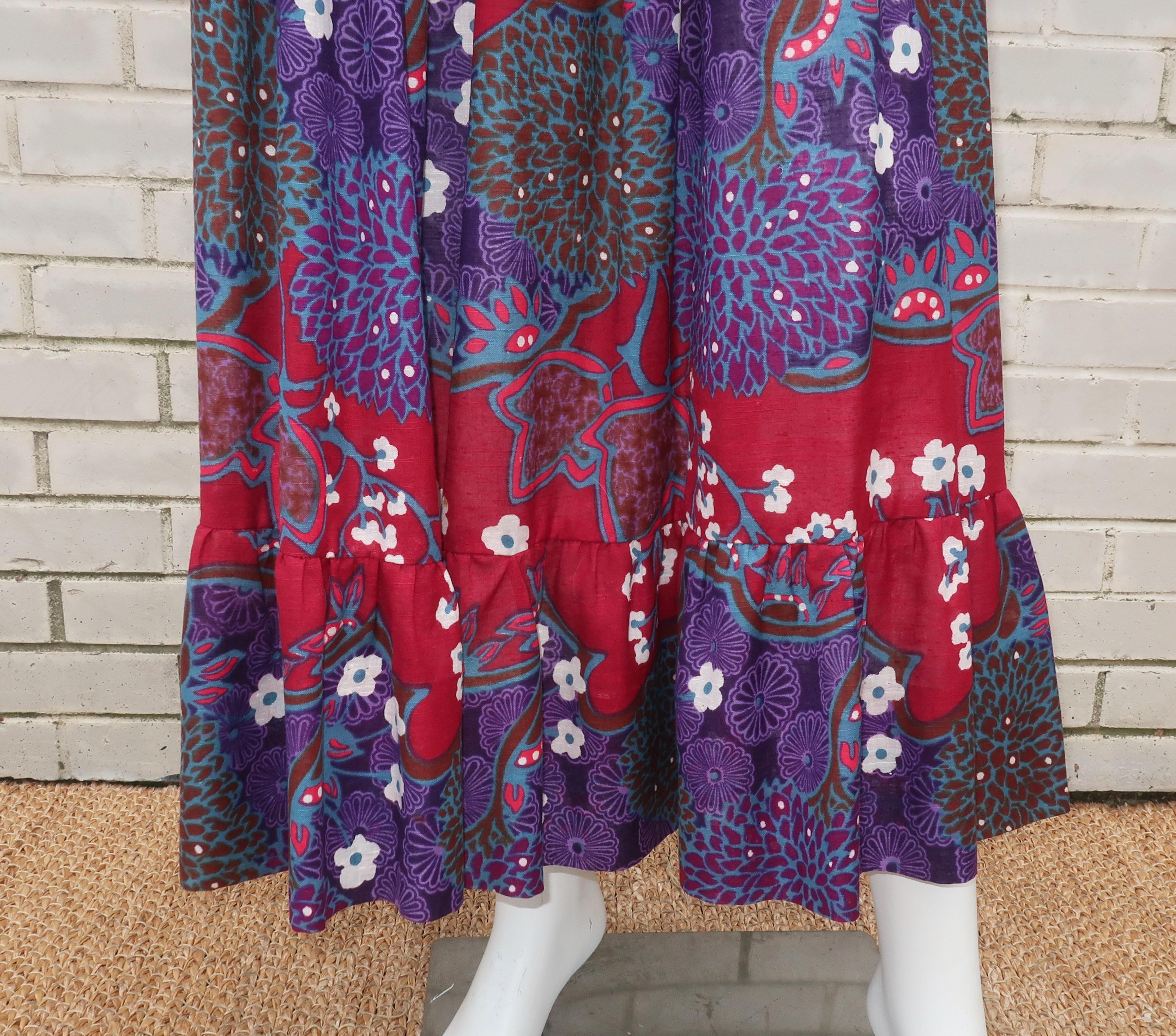 French Cotton Bohemian Floral Dress, 1970's 1