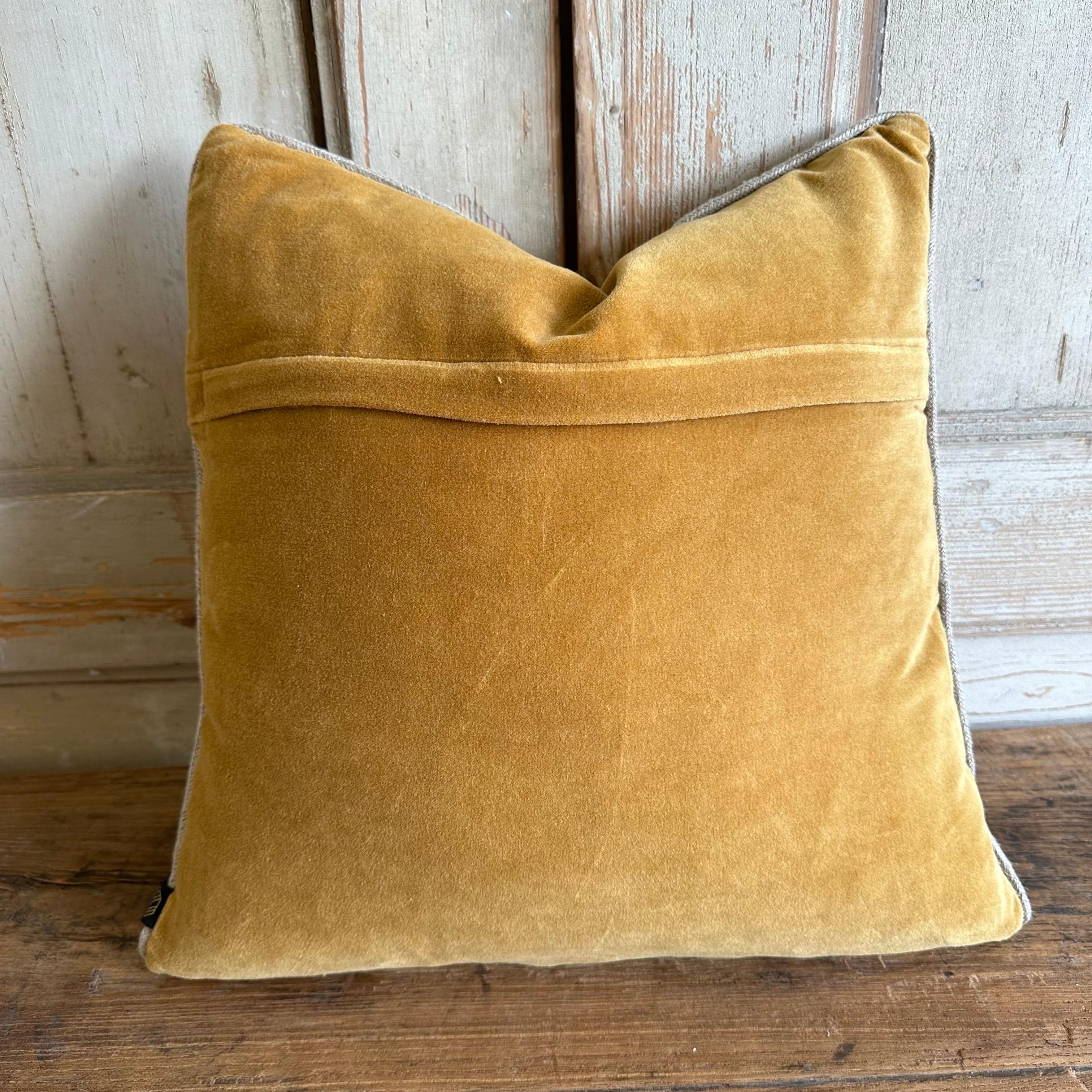 French Cotton Velvet Lumbar Pillow in Chamois Color with Jute Trim  For Sale 1