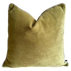 French Cotton Velvet Lumbar Pillow in Olive with Jute Trim