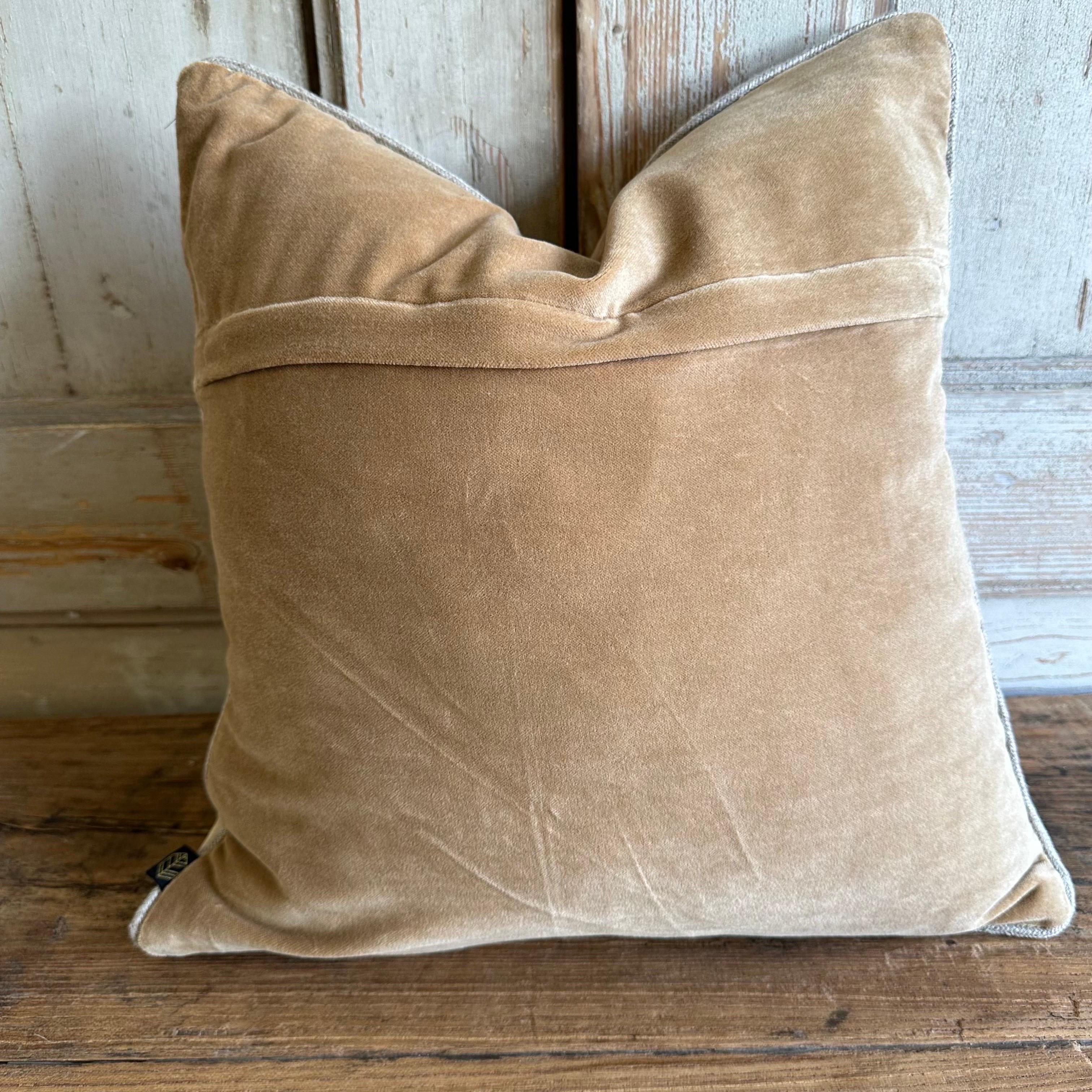 French Cotton Velvet Lumbar Pillow in Tabac with Jute Trim For Sale 1