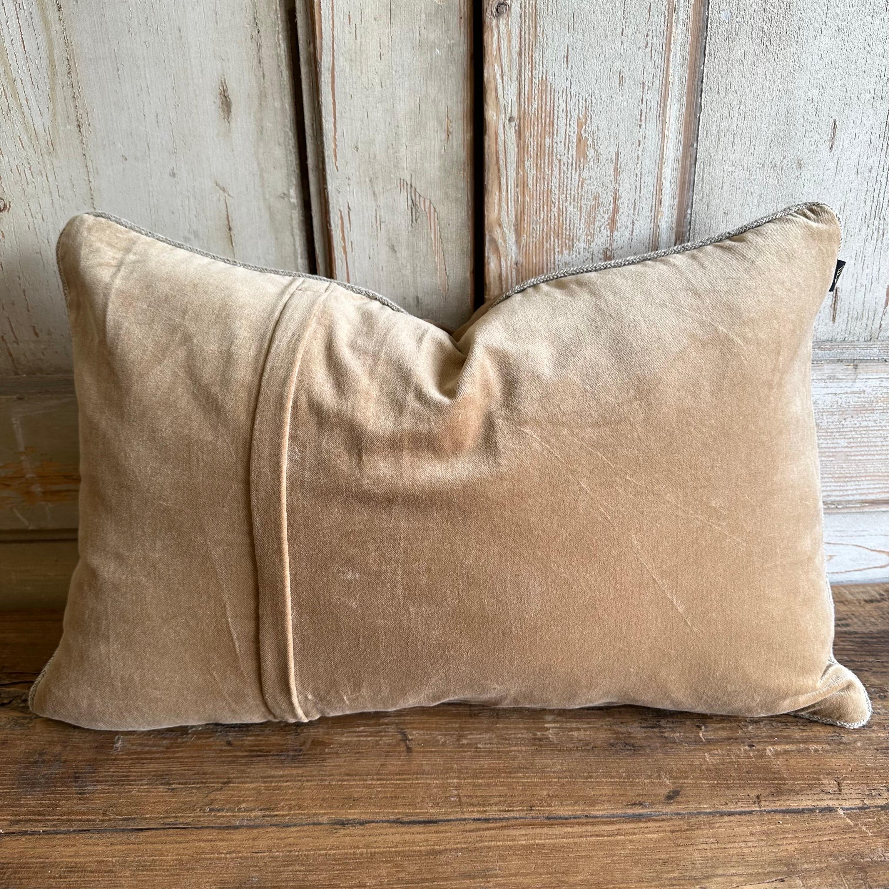 French Cotton Velvet Lumbar Pillow with Jute Trim 1