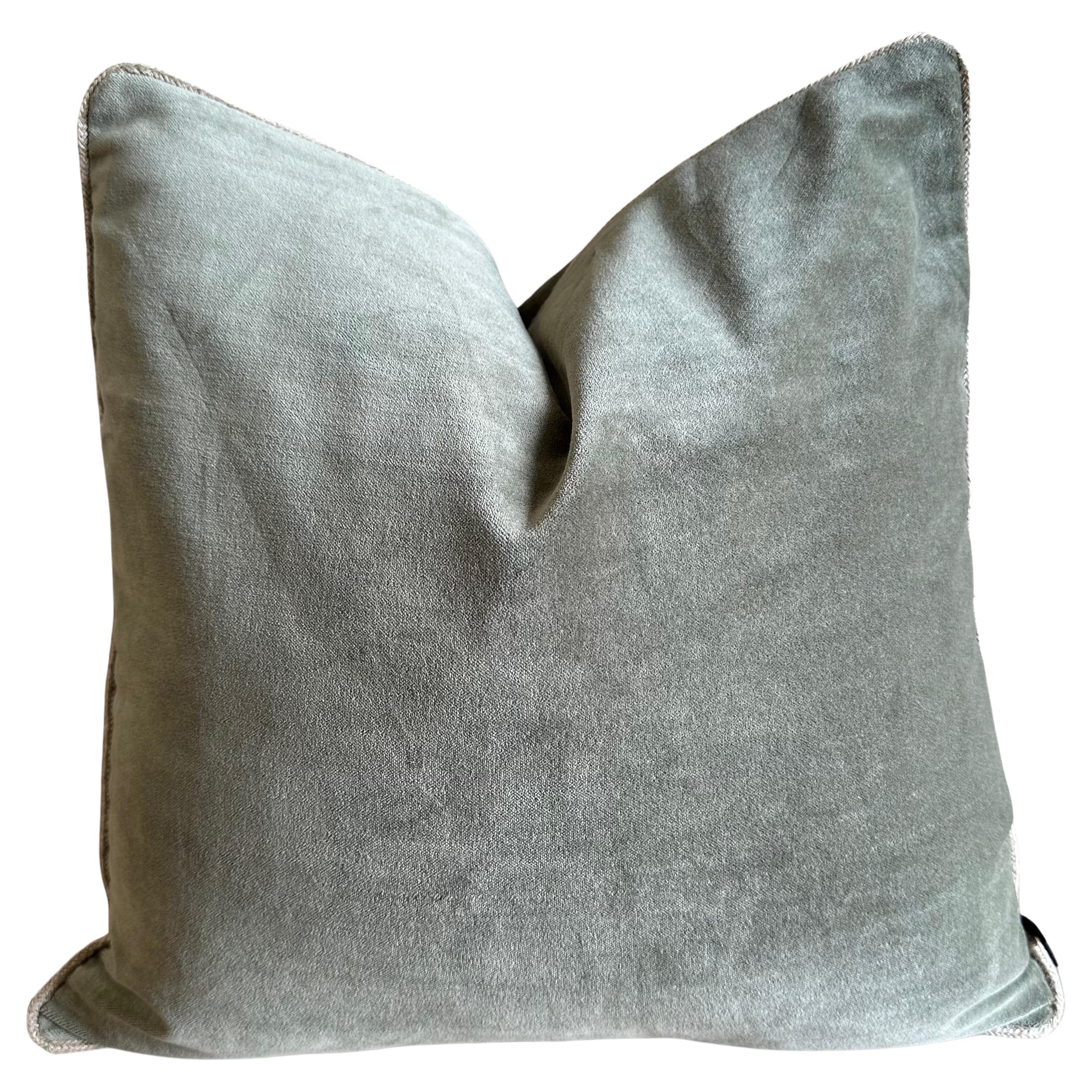 French Cotton Velvet Lumbar Pillow with Jute Trim For Sale