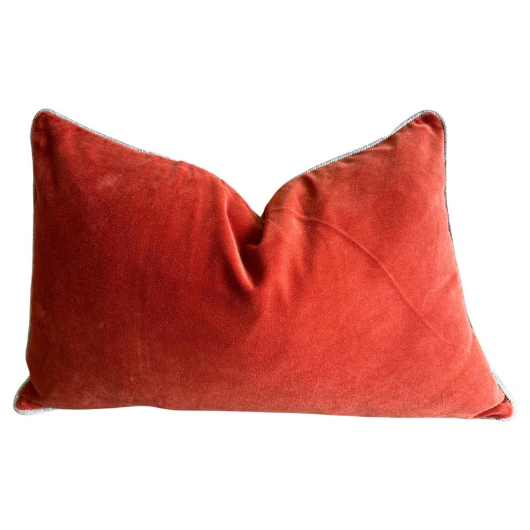 French Cotton Velvet Lumbar Pillow with Jute Trim For Sale at 1stDibs