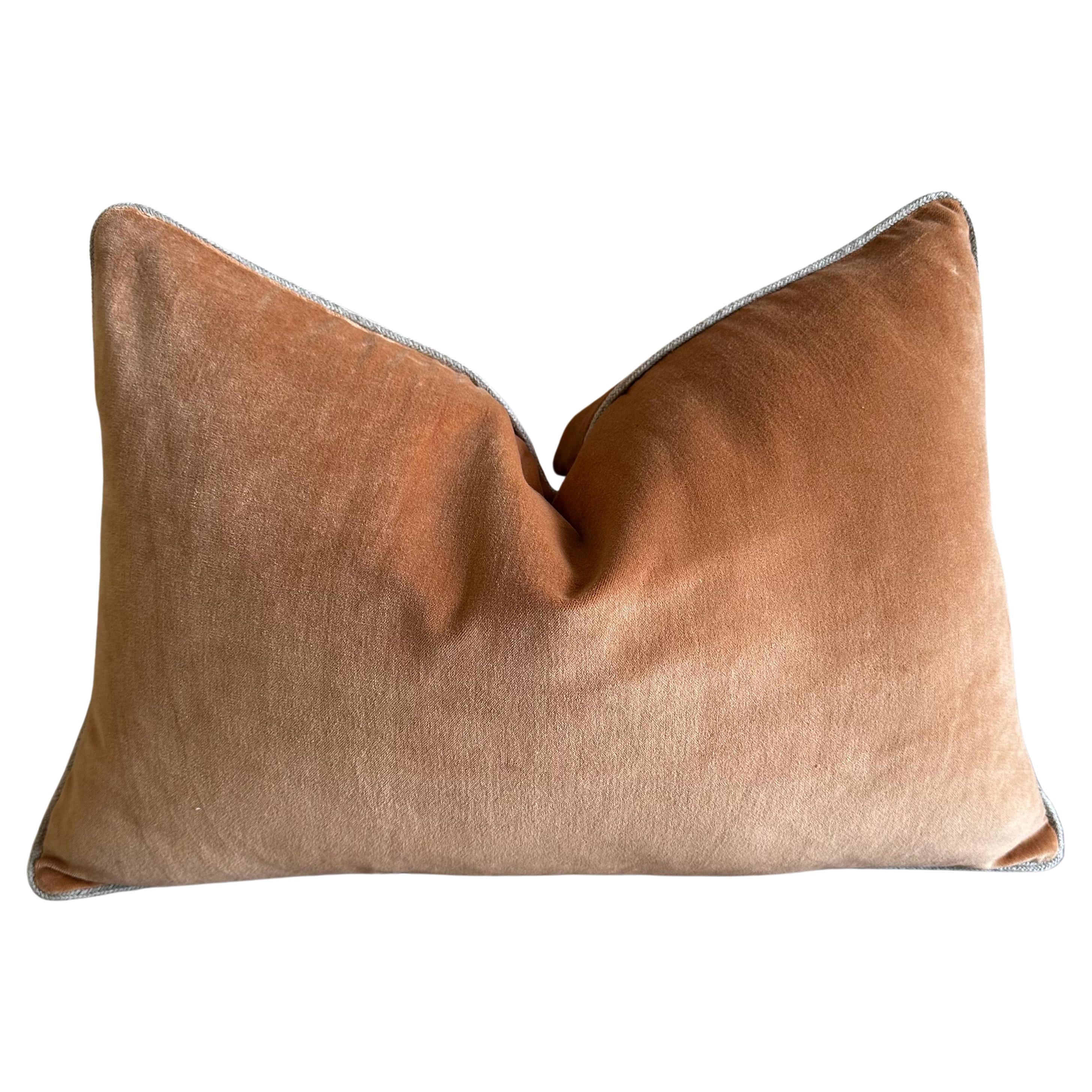 French Cotton Velvet Lumbar Pillow with Jute Trim For Sale
