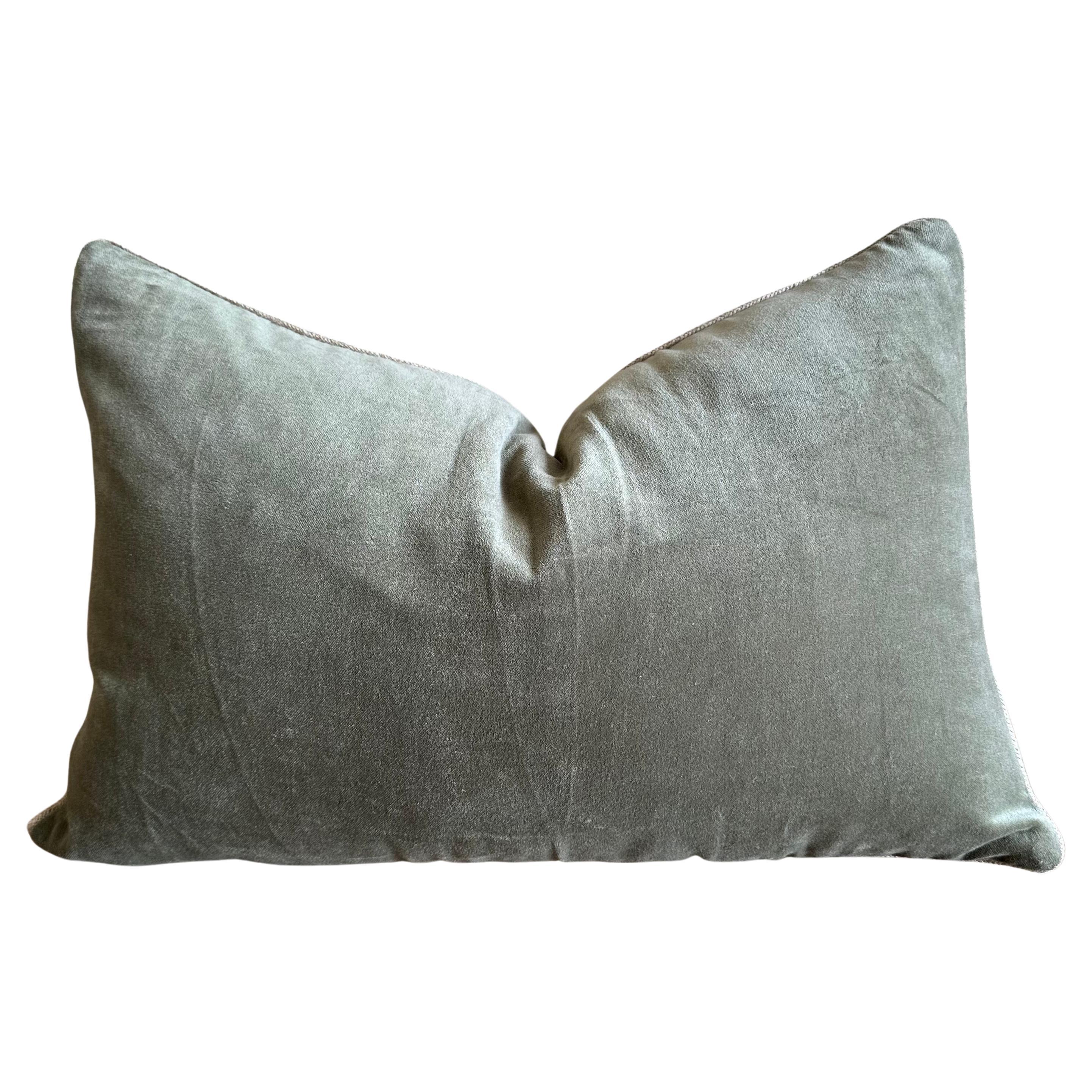 French Cotton Velvet Lumbar Pillow with Jute Trim For Sale at 1stDibs