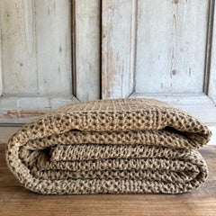 French Cotton Waffle Baffle Coverlet Blanket Queen or King Size in Tabac