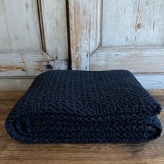 French Cotton Waffle Woven Bed Size Blanket in Noir