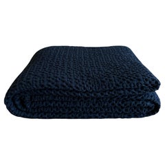 French Cotton Waffle Woven Bed Size Blanket in Noir