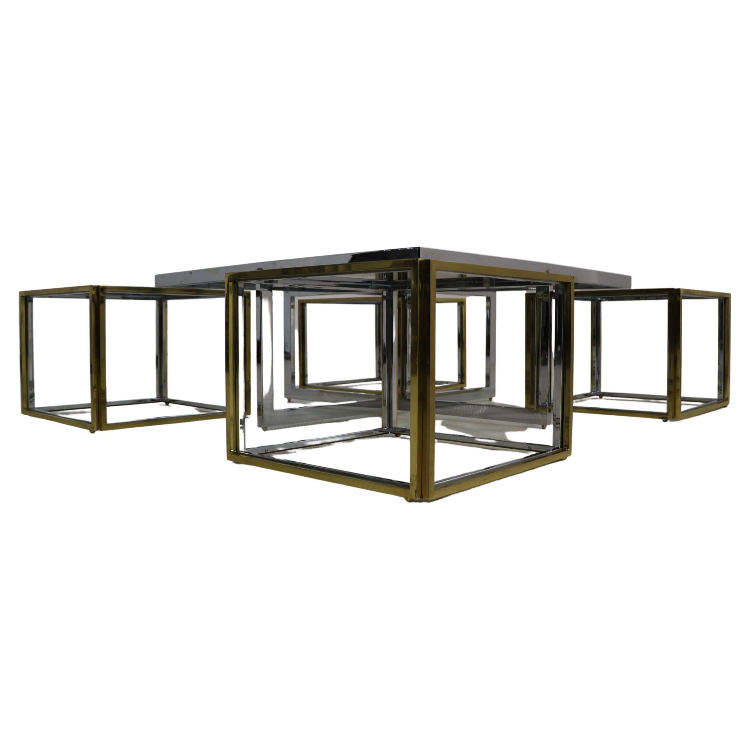 French Couche Table in Chrome and Brass by Maison Charles For Sale