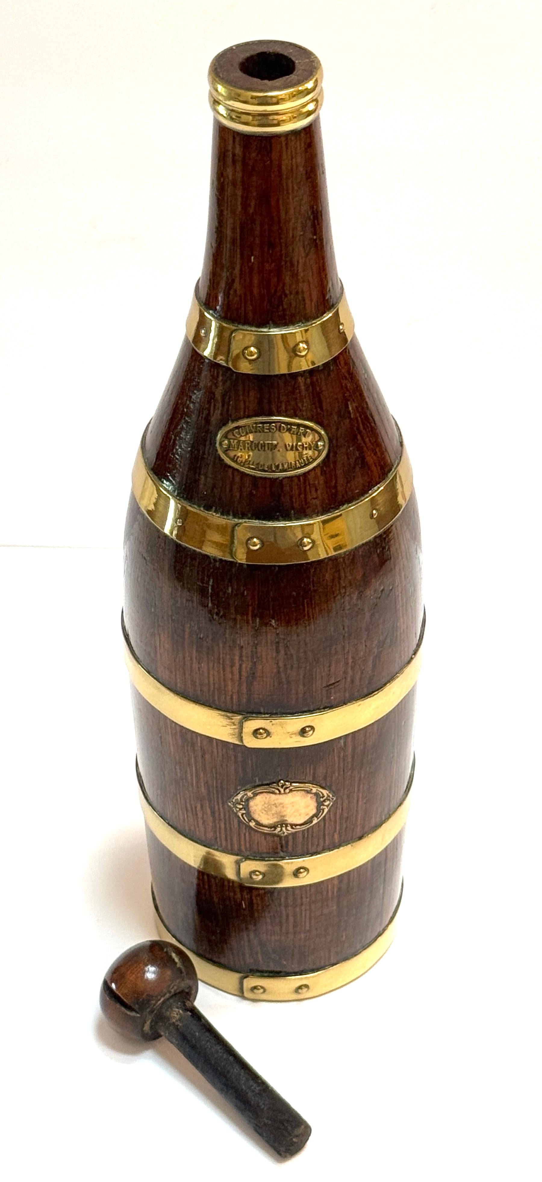 19th Century French Counes Derby Marquot Vichy Brass-Bound Walnut Bottle Form Box For Sale