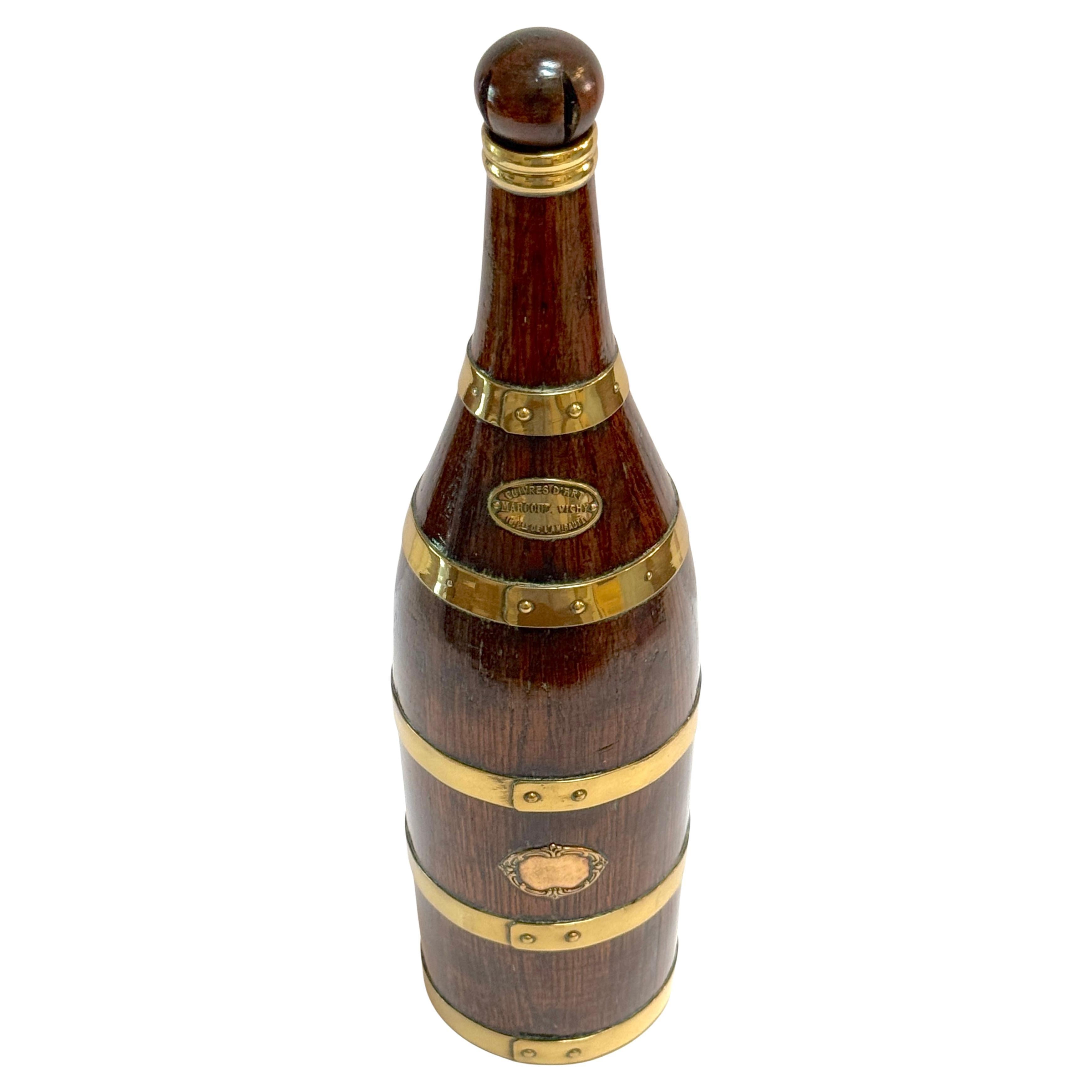 French Counes Derby Marquot Vichy Brass-Bound Walnut Bottle Form Box For Sale