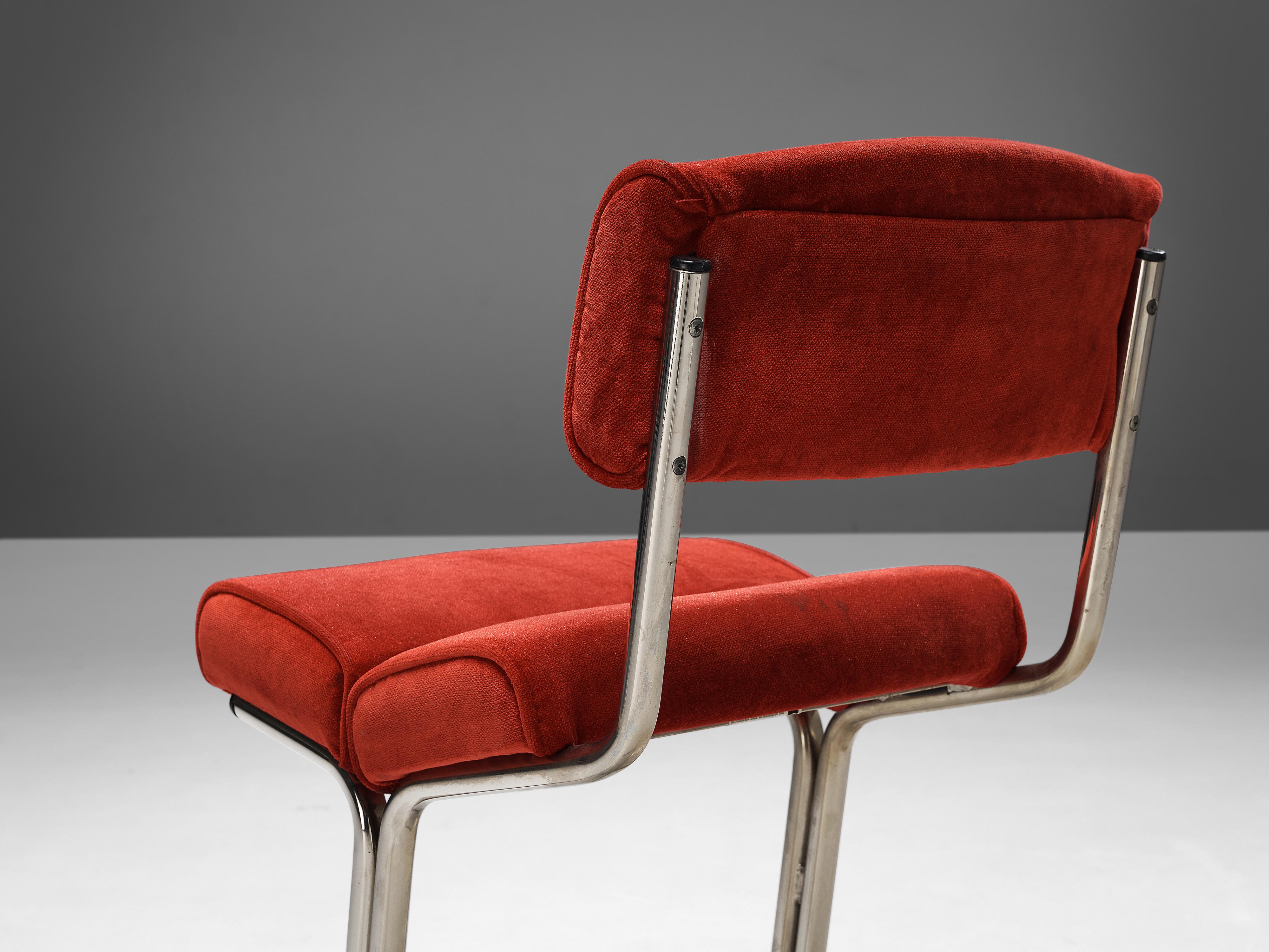 Mid-Century Modern French Counter Chair in Red Velvet Upholstery For Sale