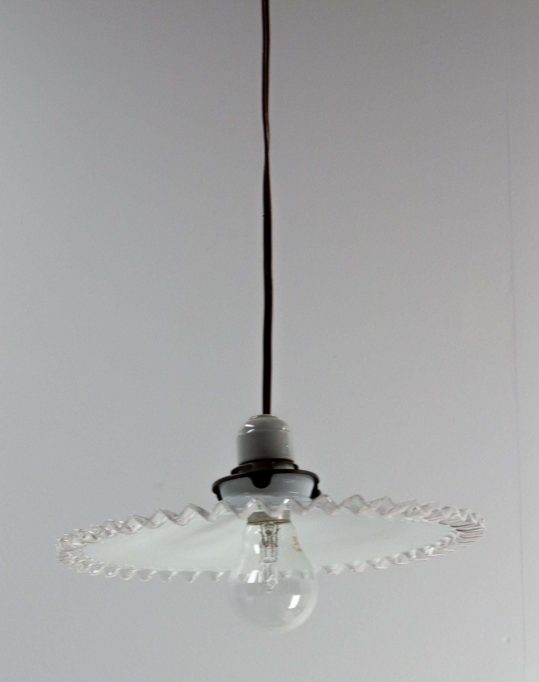 French Counter Weight Chandelier Lustre Glass Ceiling Pendant, circa 1900 In Good Condition For Sale In Labrit, Landes