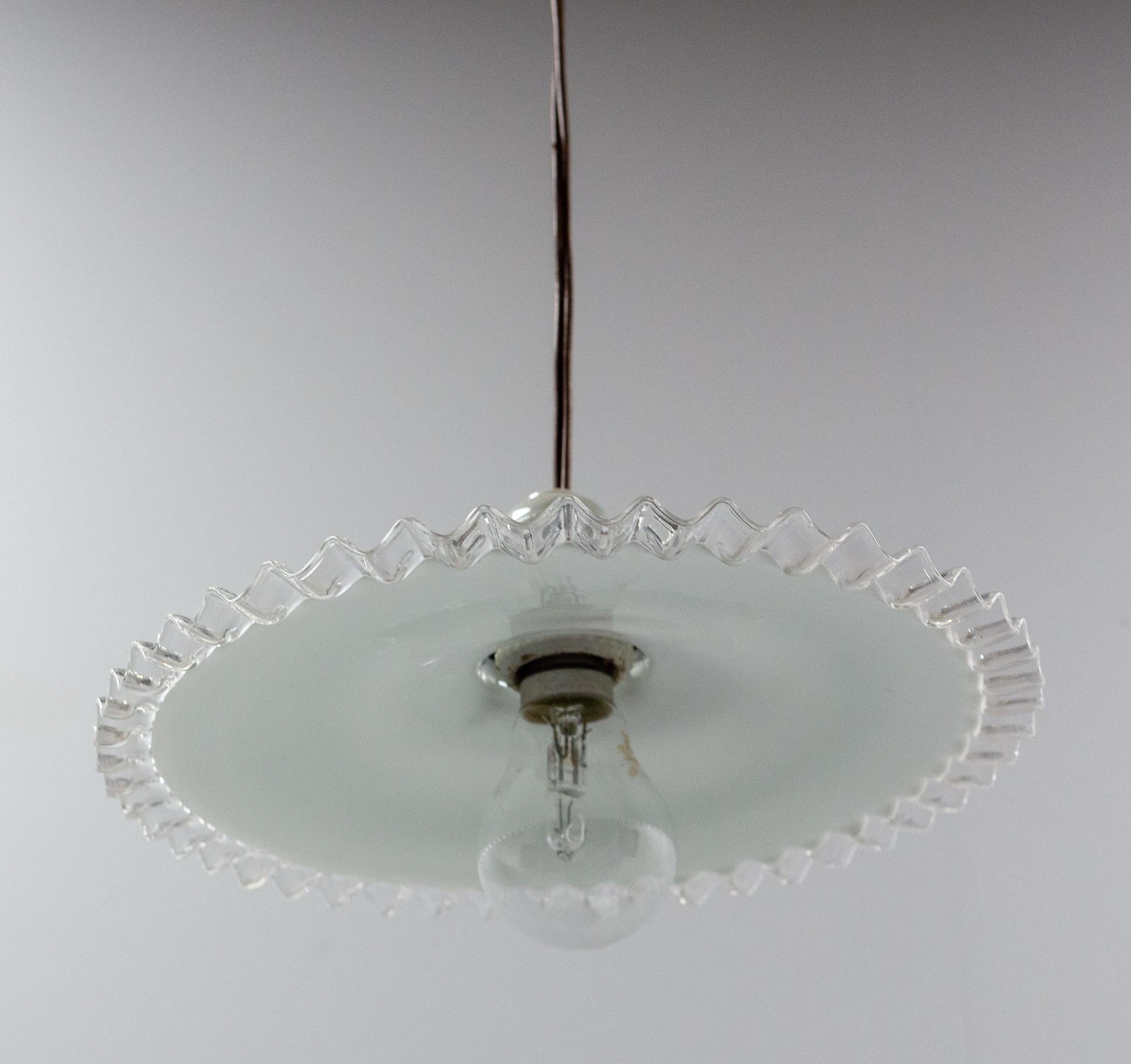 20th Century French Counter Weight Chandelier Lustre Glass Ceiling Pendant, circa 1900 For Sale