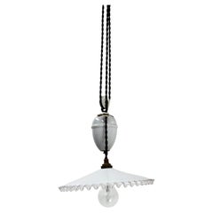 French Counter Weight Chandelier Lustre Glass Ceiling Pendant, circa 1900