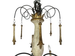French Country 10-Light Wrought Iron Chandelier with Carved Wood Accents