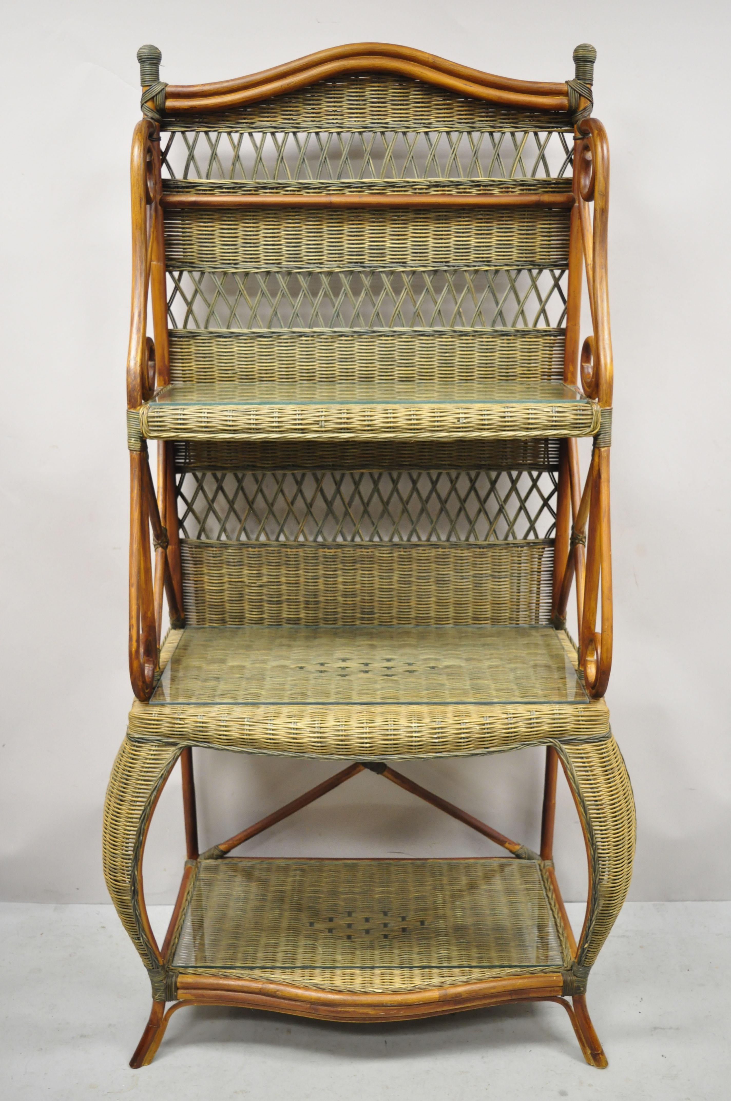 French Country 3 Tier Wicker Rattan Wrapped Frame Kitchen Bakers Rack Stand 4