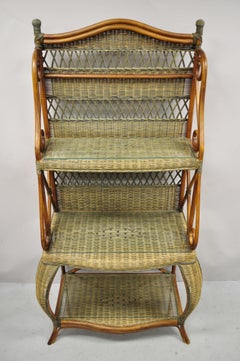 French Country 3 Tier Wicker Rattan Wrapped Frame Kitchen Bakers Rack Stand