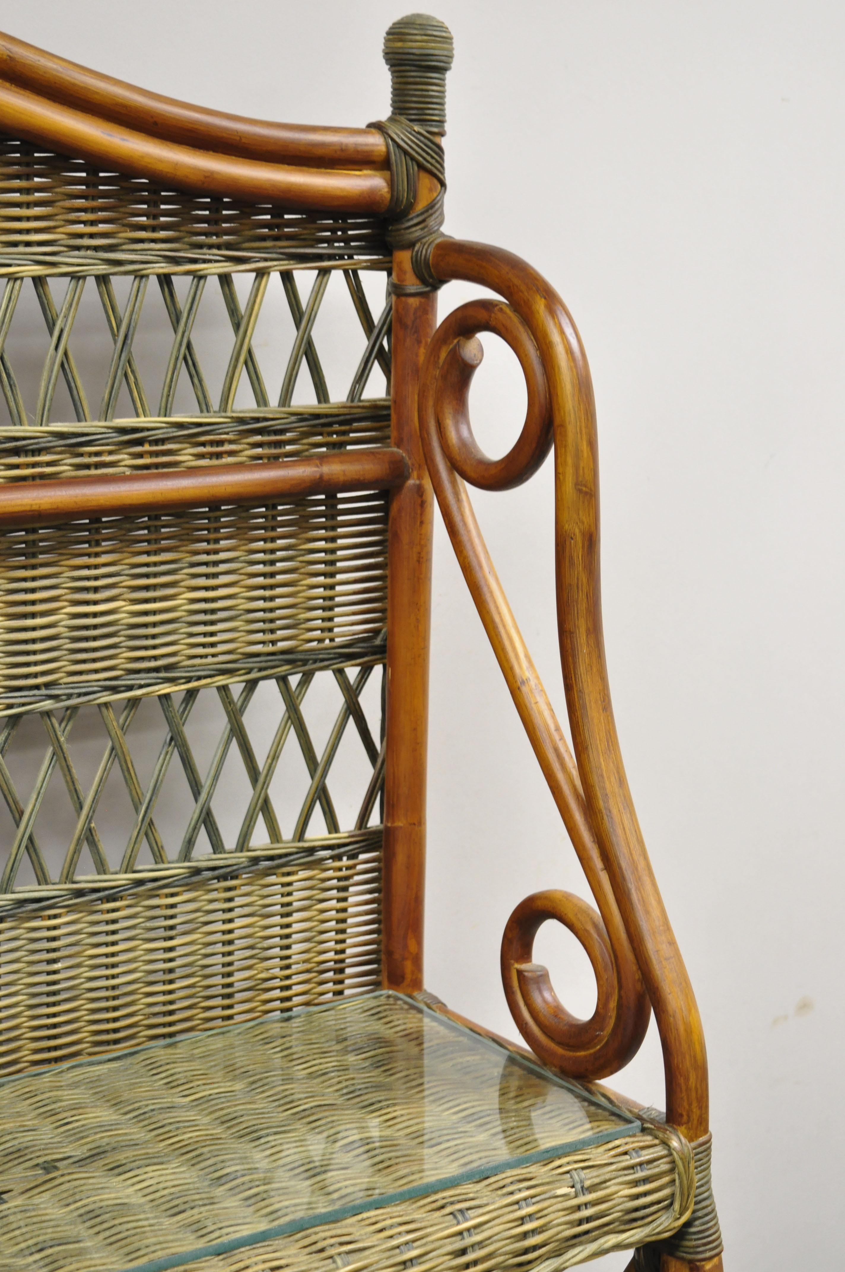 20th Century French Country 3 Tier Wicker Rattan Wrapped Frame Kitchen Bakers Rack Stand