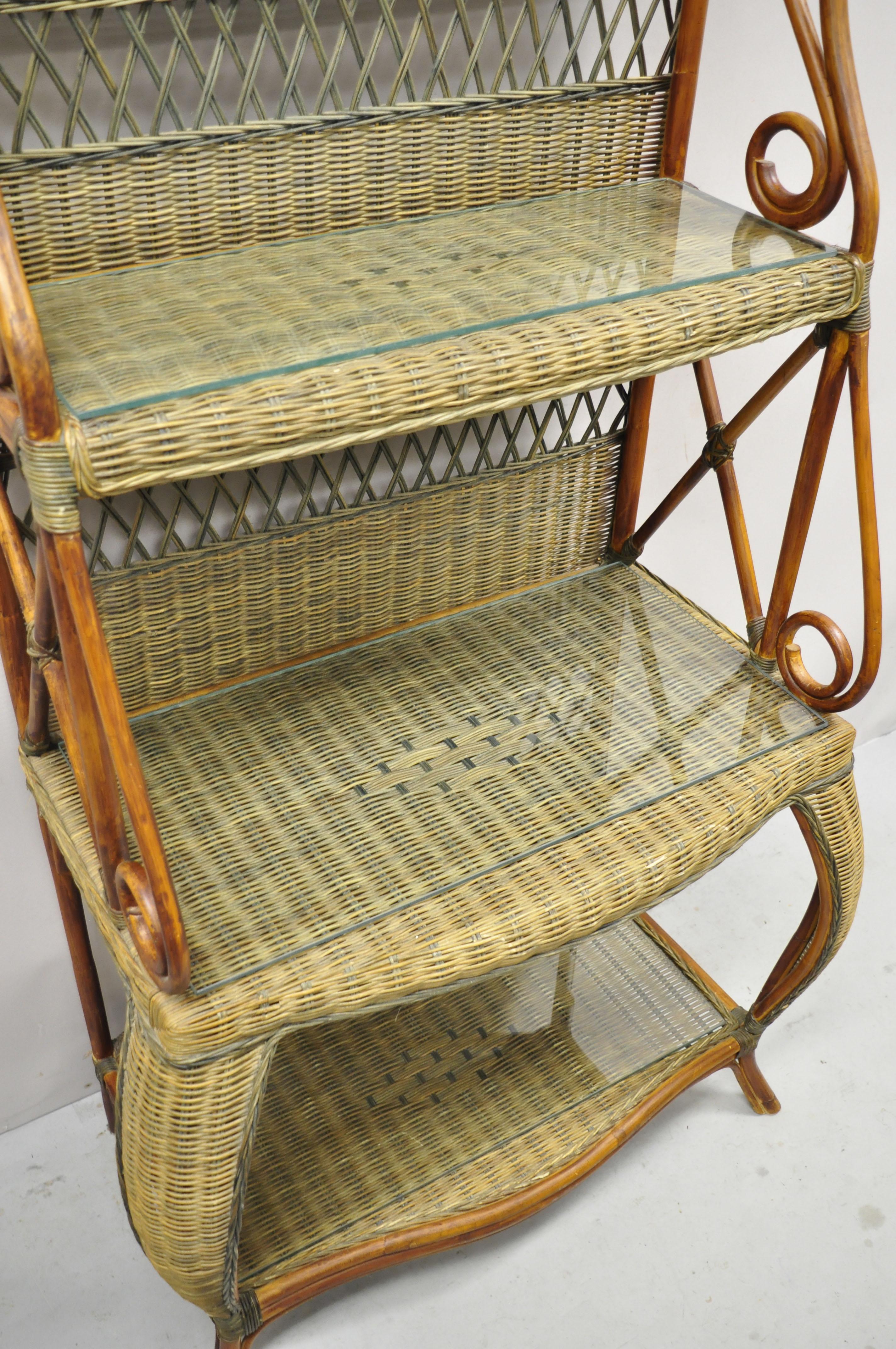 French Country 3 Tier Wicker Rattan Wrapped Frame Kitchen Bakers Rack Stand 1