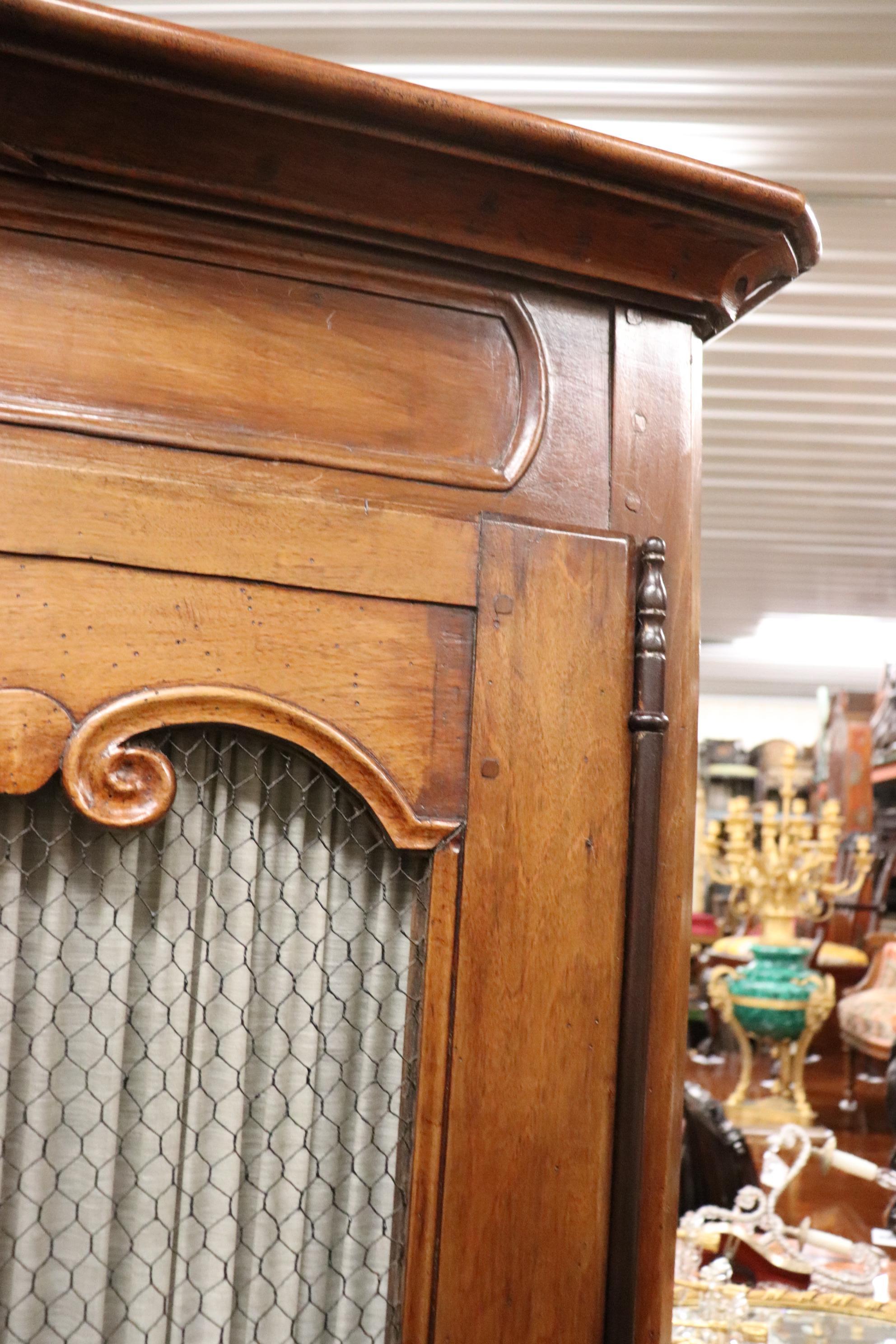 Walnut French Country Antique 1790s Era Armoire with Mesh Doors