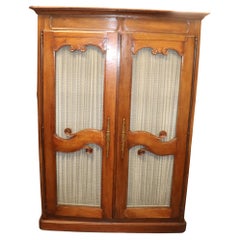 French Country Antique 1790s Era Armoire with Mesh Doors