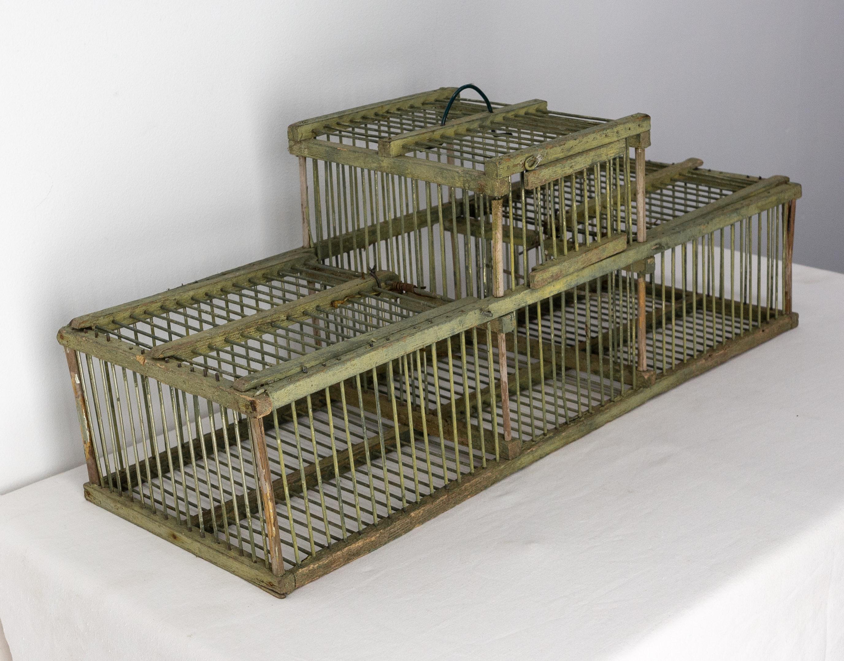 20th Century French Country Antique Beech & Iron Bird Cage, circa 1900 For Sale