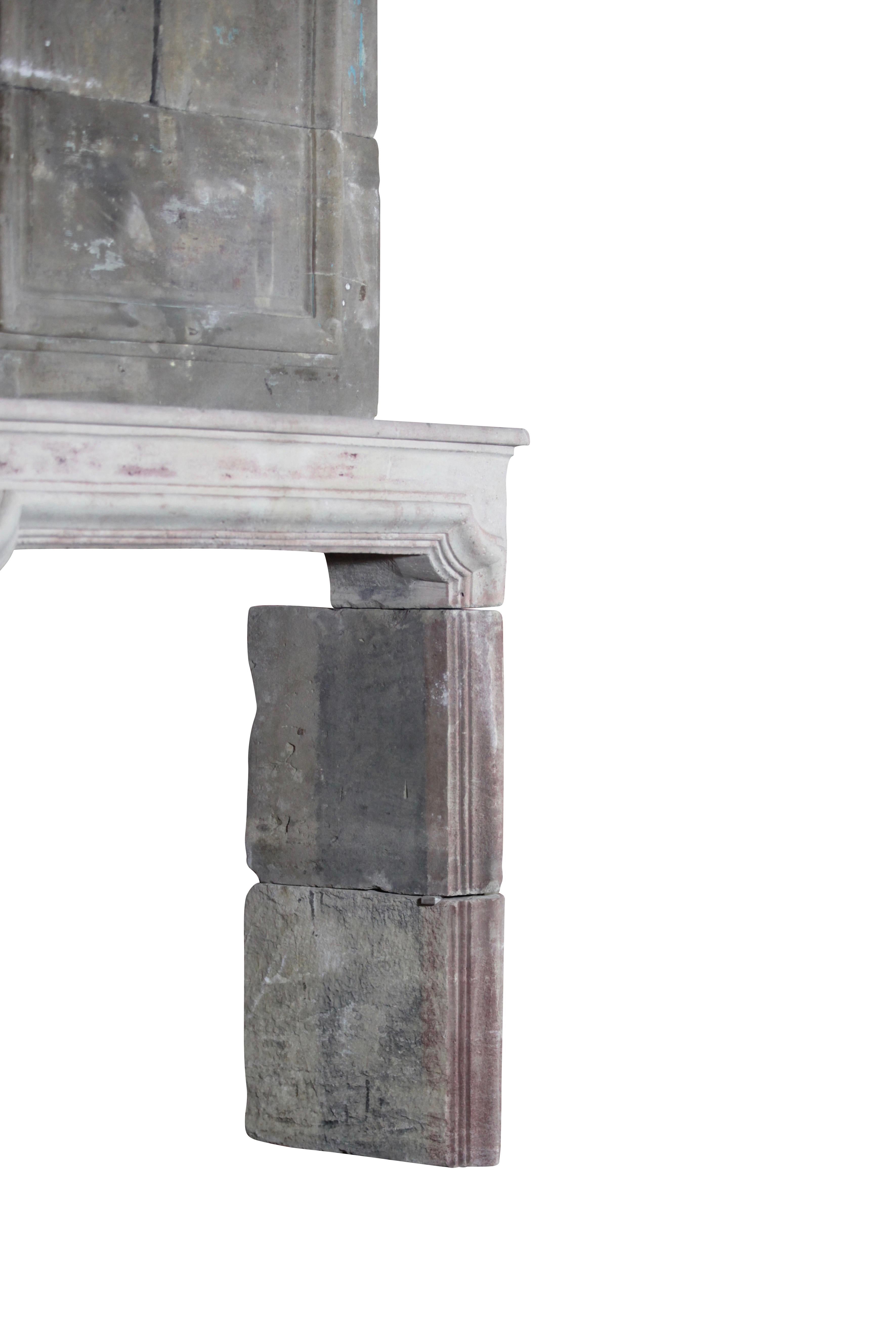 Cheminée ancienne de style campagnard français en pierre calcaire avec cheminée supérieure en vente 3