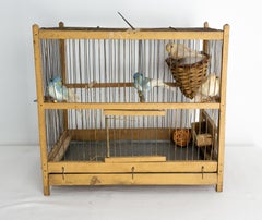 French Country Antique Poplar & Iron Bird Cage, circa 1900