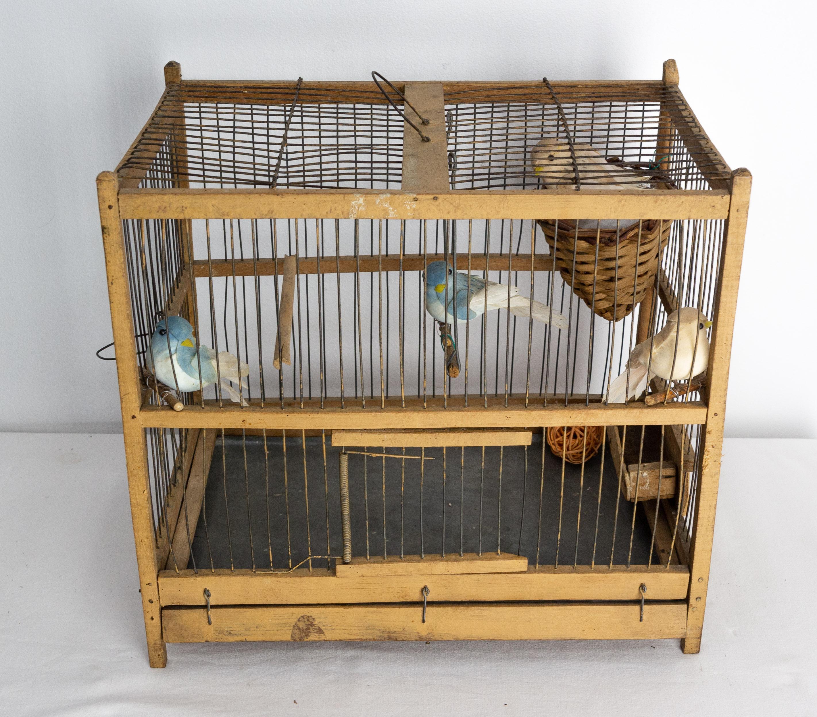 Country Cage à oiseaux en peuplier et en fer de style campagnard français ancien, vers 1900 en vente