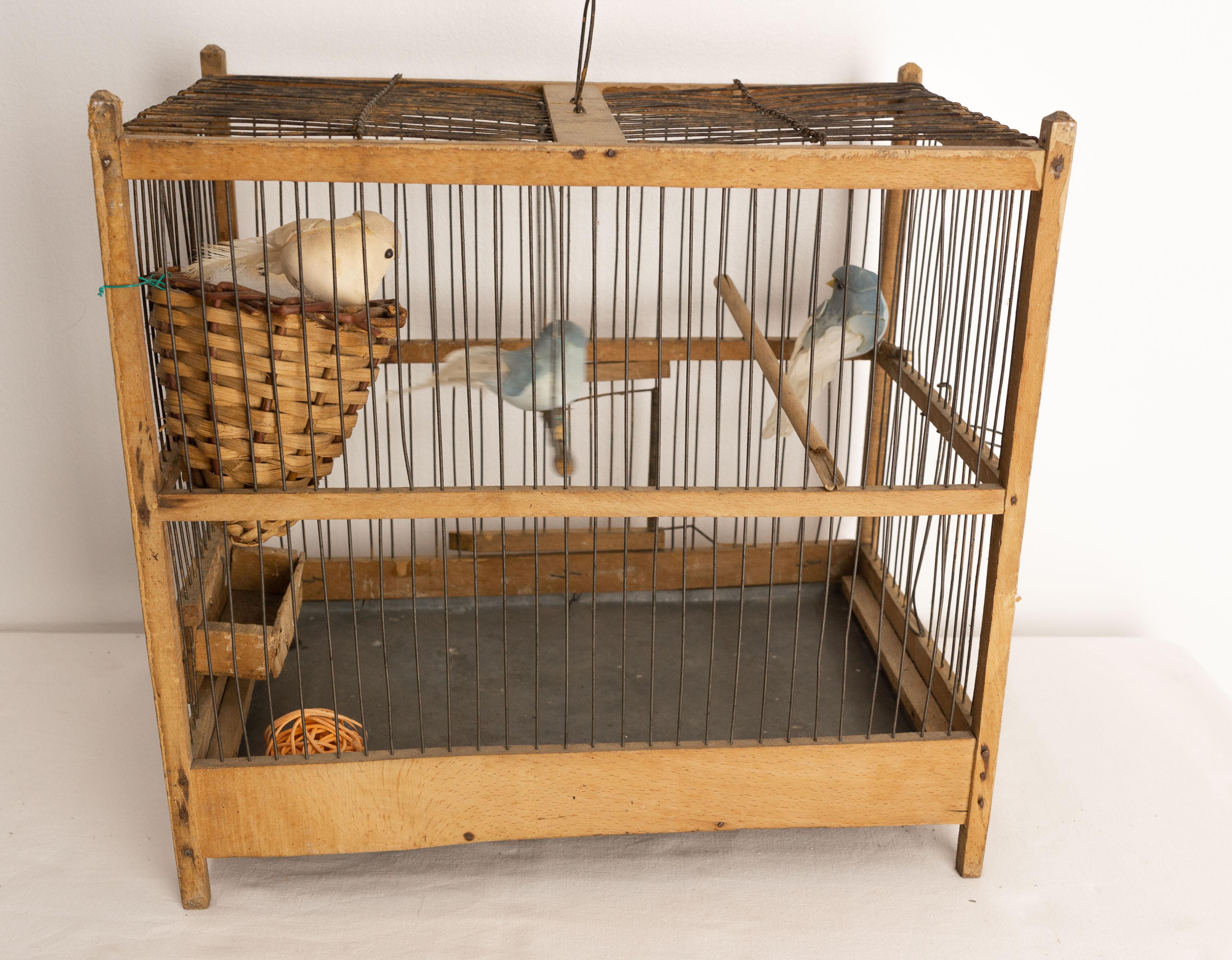 Cage à oiseaux en peuplier et en fer de style campagnard français ancien, vers 1900 en vente 1