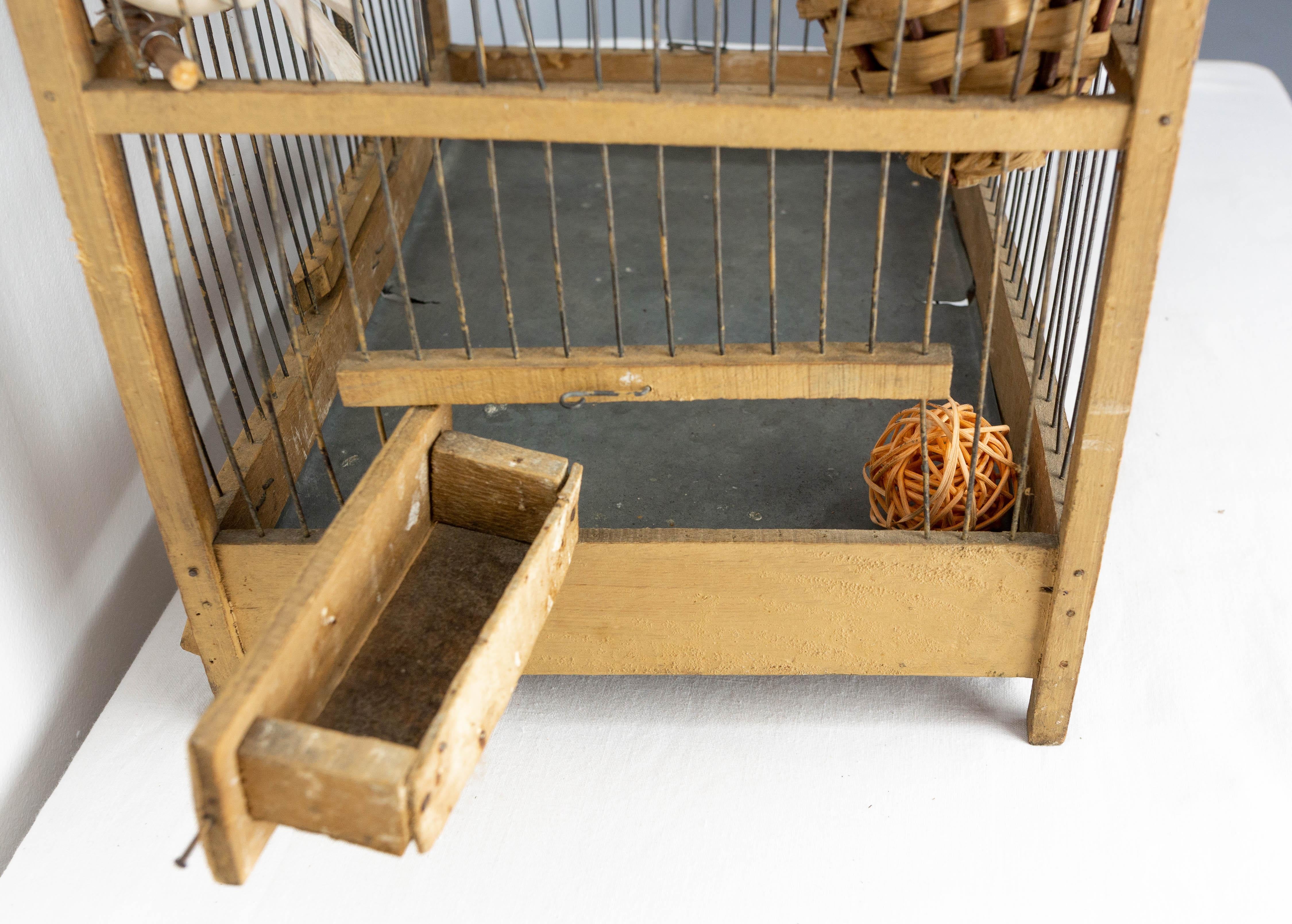 Cage à oiseaux en peuplier et en fer de style campagnard français ancien, vers 1900 en vente 2