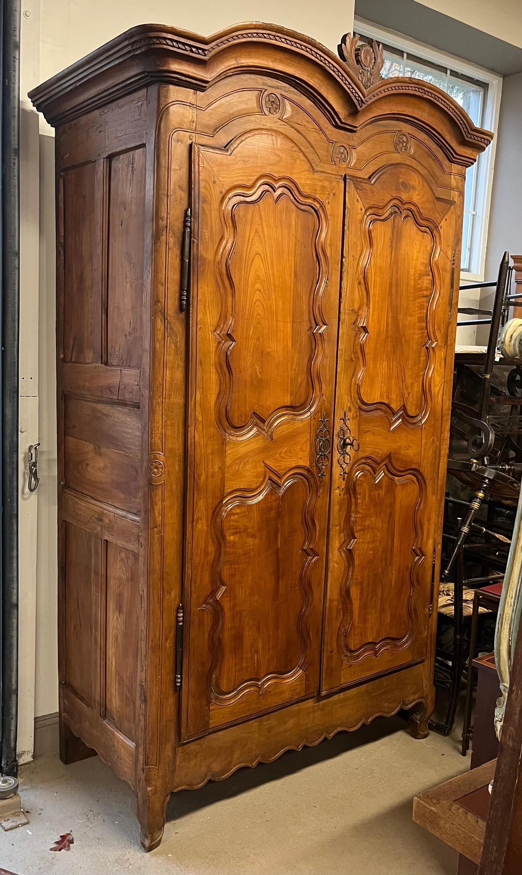 French Provincial French Country Armoire In Cherry, C. 1790 For Sale