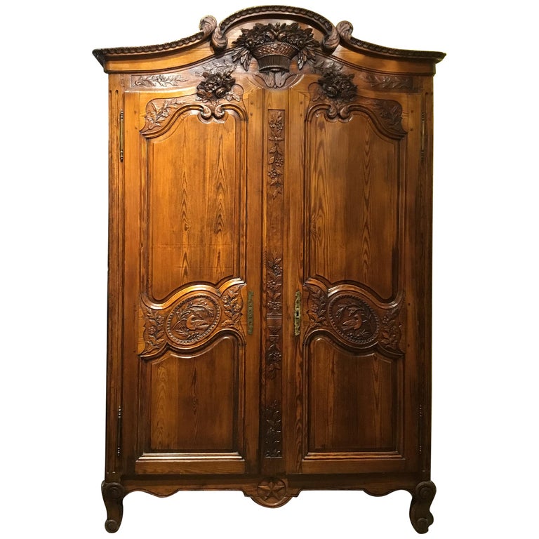 French Country Armoire Wardrobe 19th Century Louis Xv Style For Sale At 1stdibs