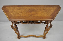 French Country Baroque Style Carved Burr Walnut Console Sofa Hall Table