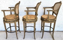 French Country Barstools Faux Bois Swivel Set of 3