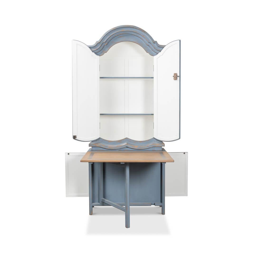 Asian French Country Blue Painted Secretary
