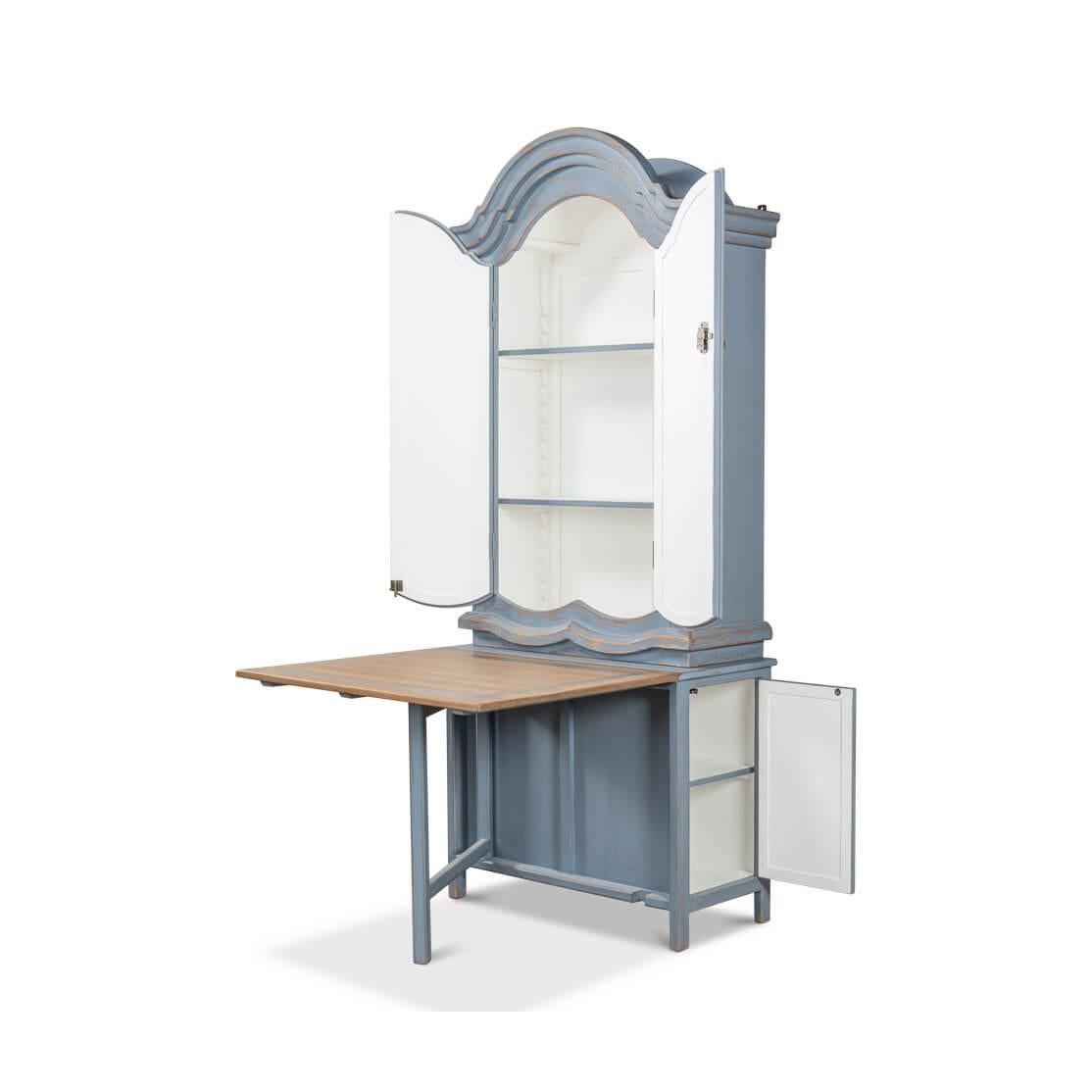 Contemporary French Country Blue Painted Secretary For Sale