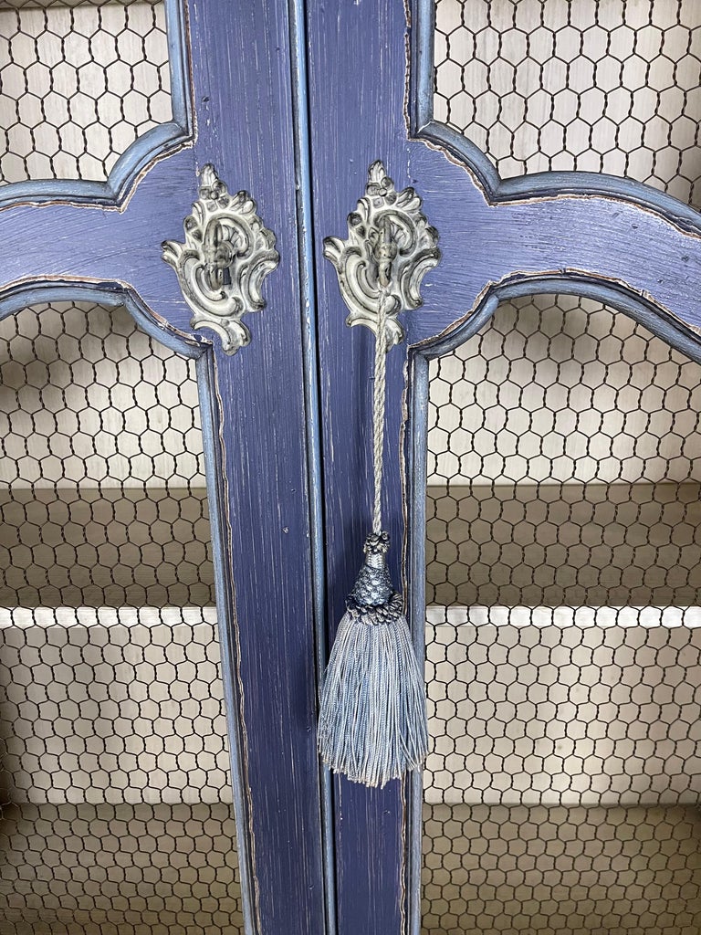 French Country Blue Secretaire/Desk with Wire Shelving and Pull out Lap