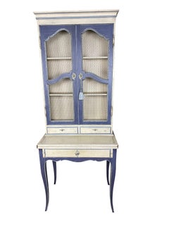 Pierre Deux French Country Blue Secretaire Desk with Wire Doors