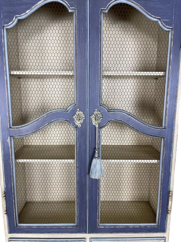 French Country Blue Secretaire/Desk with Wire Shelving and Pull out Lap