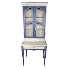 French Country Blue Secretaire/Desk with Wire Shelving and Pull out Lap Desk 