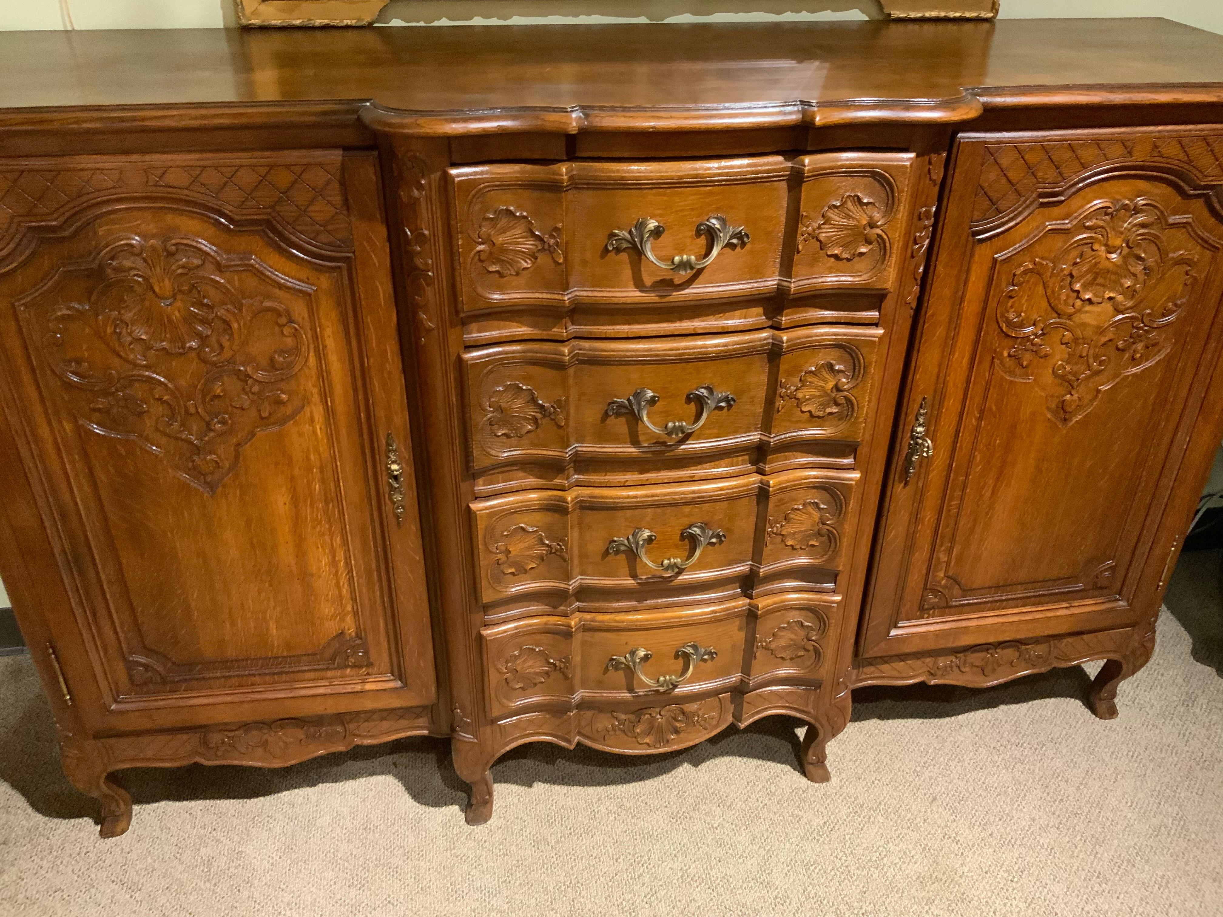 Oak French country buffet/sideboard 19 th c in oa For Sale