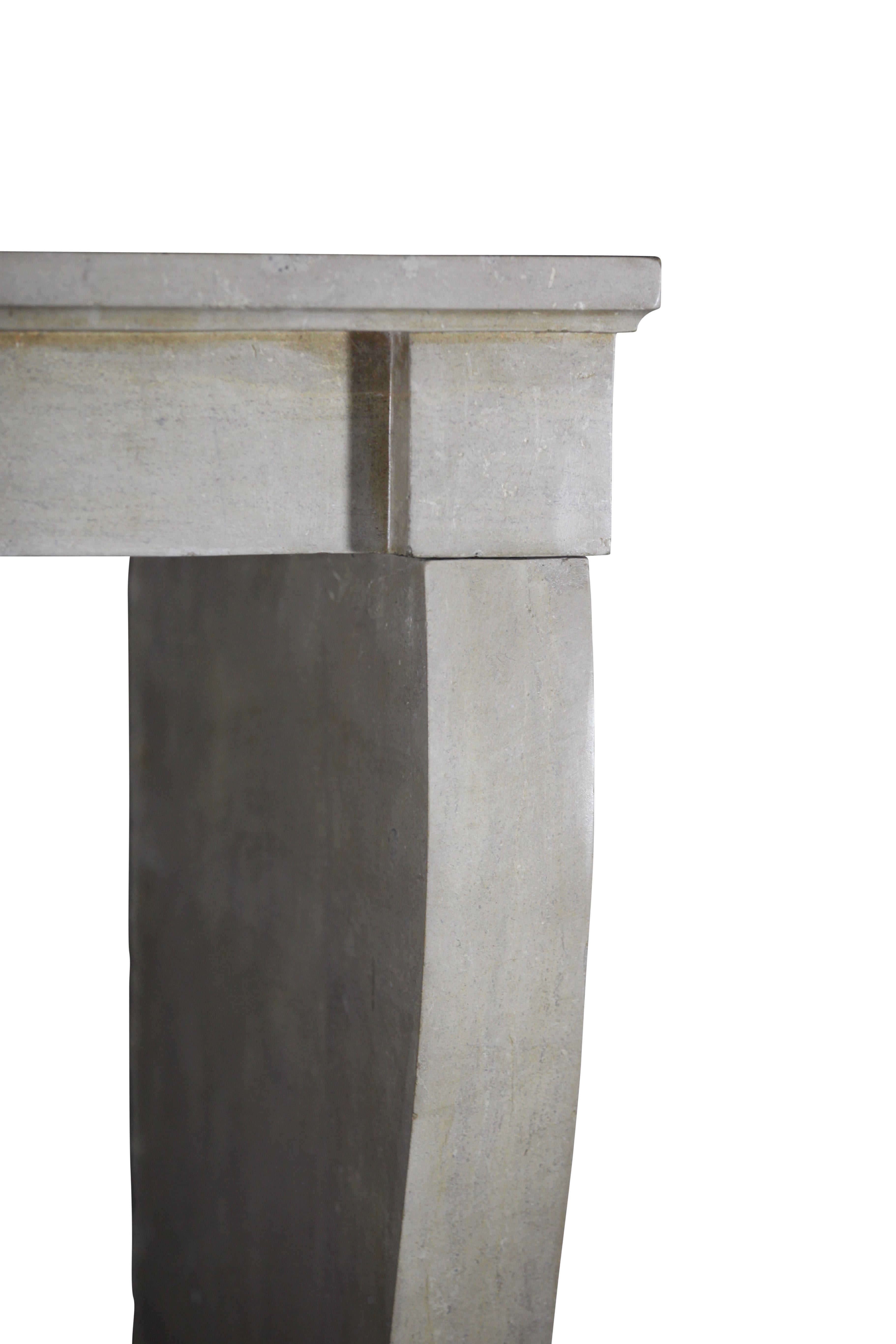 Polished French Country Campagnarde Limestone Antique Fireplace Mantle